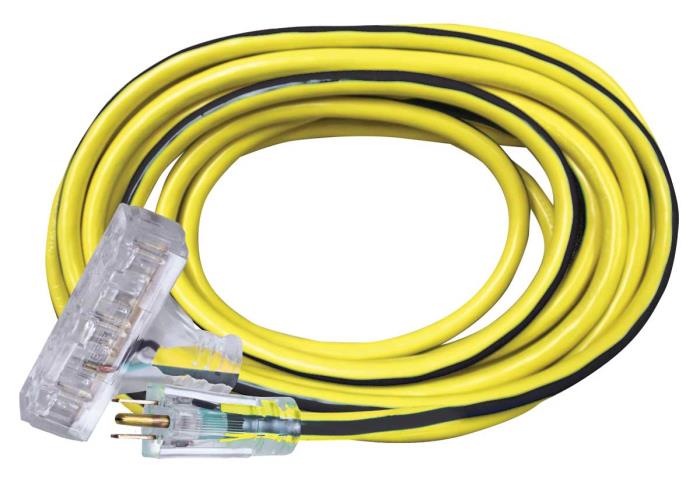 05-0012412/3 YELLOW 3 OUTLET EXTENSIONCORD 50FT W/LIGHTED END12/3 THREE OUTLET YELLOW EXTENSION CORD W/LIGHTED END - 50ft