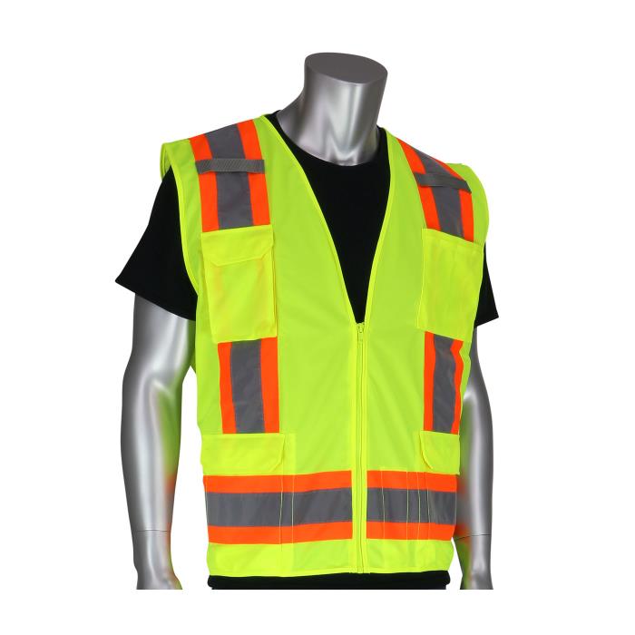 302-0500-yel/3xPIP ANSI TYPE R CLASS 2 TWOTONE ELEVEN POCKET SURVEYORSVEST - SOLID FRONT / MESH BACKHI VIS YELLOW - 3XLTWO TONE 11-POCKET SURVEYORS VEST, TYPE R, CLASS 2 - 3XL