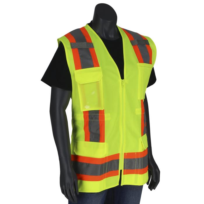 302-0512-ly/mANSI TYPE R CLASS 2 WOMEN'STWO-TONE ELEVEN POCKETSURVEYOR'S VEST W/SOLIDFRONT AND MESH BACK - MANSI TYPE R CLASS 2 WOMEN'S VEST - M