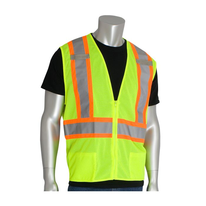 302-0600d-ly/2xPIP ANSI TYPE R CLASS 2 TWOTONE SAFETY VEST HI VIS YELLOWWITH D RING ACCESS - 2XLTWO-TONE SAFETY VEST W/D-RING ACCESS - 2XL