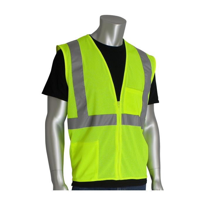 302-0702z-ly/2xPIP ANSI TYPE R CLASS 2 SAFETYVEST HI VIS YELLOW - 2XLSAFETY VEST W/ZIPPER CLOSURE - 2X