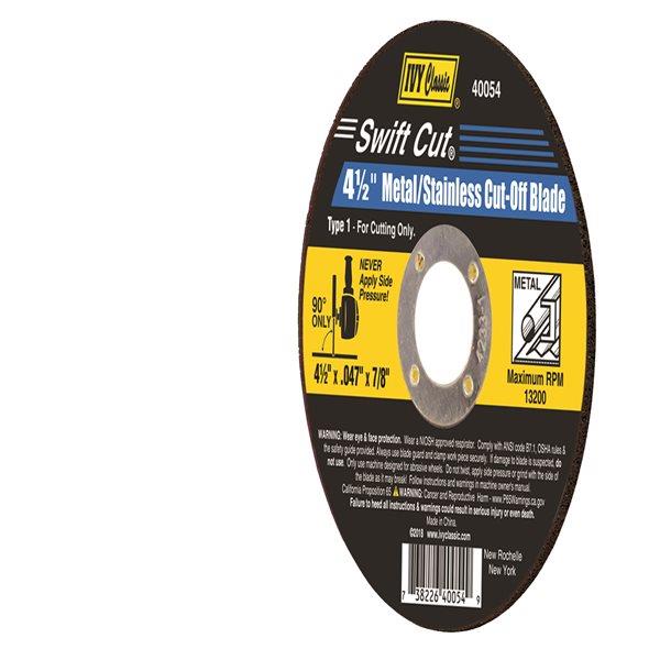 40054SWIFT CUT METAL/STAINLESS THINCUT-OFF BLADE 4-1/2IN DIA X.047 THICKNESS X 7/8IN ARBORSWIFT CUT METAL/STAINLESS THIN CUT-OFF BLADE 4-1/2in DIA. X .047 THICKNESS X 7/8in ARBOR