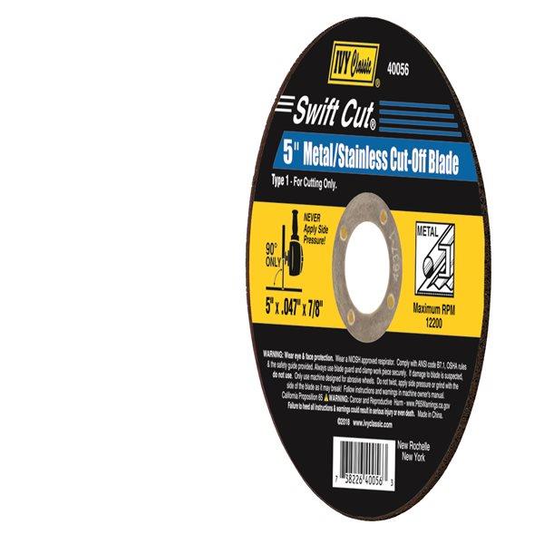 40056SWIFT CUT METAL/STAINLESS THINCUT-OFF BLADE 5 IN DIA X.047 THICKNESS X 7/8IN ARBORSWIFT CUT METAL/STAINLESS THIN CUT-OFF BLADE 5in DIA. X .047 THICKNESS X 7/8in ARBOR