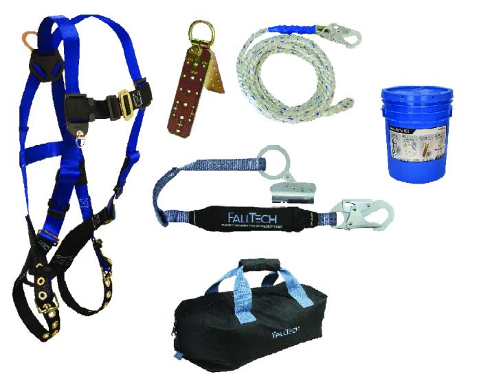 8595raFALLTECH PREMIUM 50FTCONTRACTOR ROOFERS KIT BUCKETAND BAGFALLTECH 50ft ROOFERS FALL PROTECTION PREMIUM KIT, CARRY BAG AND BUCKET