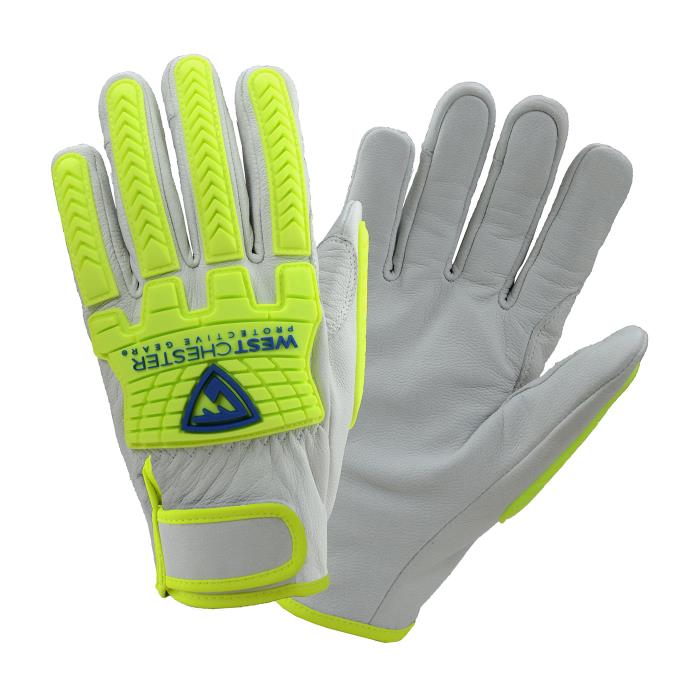 9916/lPREMIUM GOAT DRIVER GLOVE ANSIA7 CUT A4 PUNCTURE W/ HI VISTPR ON BOH AND FINGERS - LARGEPIP ANSI CUT LEVEL A7 PREMIUM GOAT DRIVER GLOVE WITH BACK OF HAND PROTECTION - L