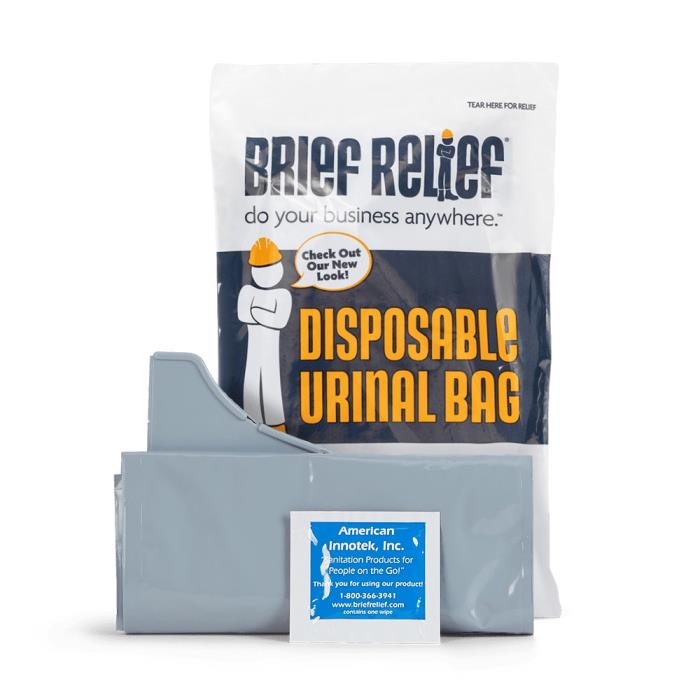 br608BRIEF RELIEF - INDIVIDUALLYPACKED URINAL BAGINCLUDES ANTIMICROBIAL WIPEBRIEF RELIEF - INDIVIDUALLY PACKED URINAL BAG. INCLUDES ANTIMICROBIAL WIPE