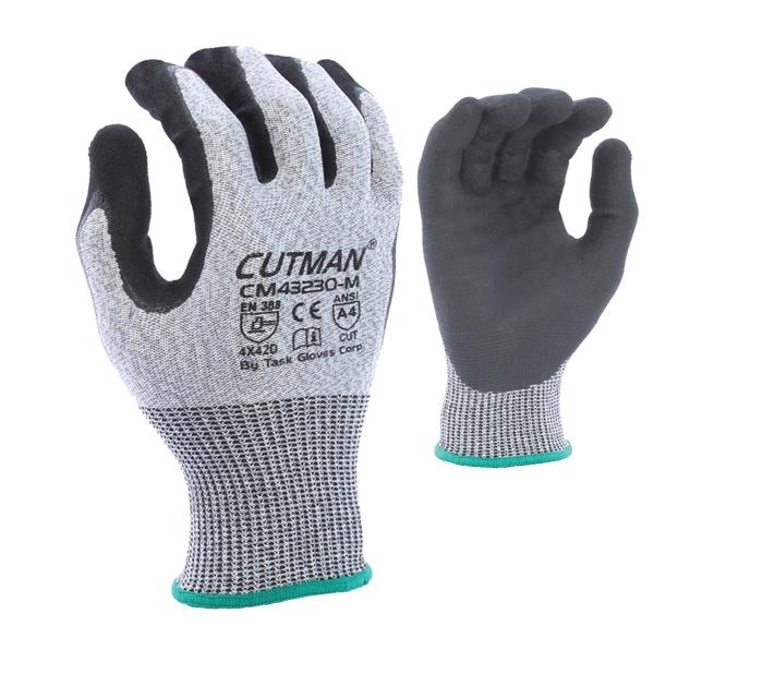 cm43230-lundefinedTASK ANSI CUT LEVEL A4 CUTMAN HDPE SHELL WITH DOUBLE-DIPPED, SANDY-FOAM NITRILE COATED PALM - L
