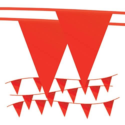 pf105rundefinedWARNING LINE PENNANT FLAGS - RED - 105 FOOT STRING