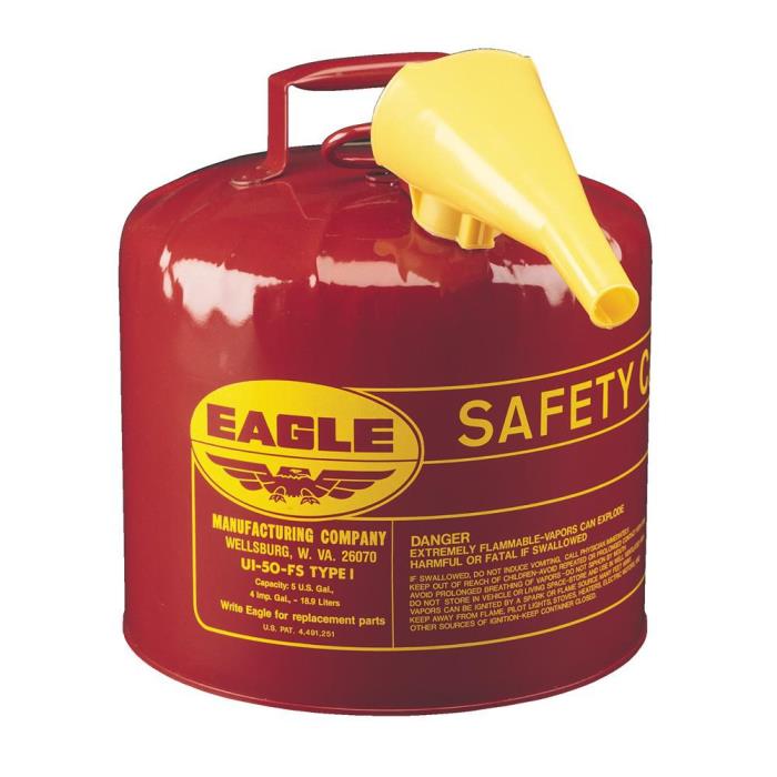 ui50fsundefinedEAGLE 5 GALLON RED TYPE I SAFETY GAS CAN w/ FUNNEL